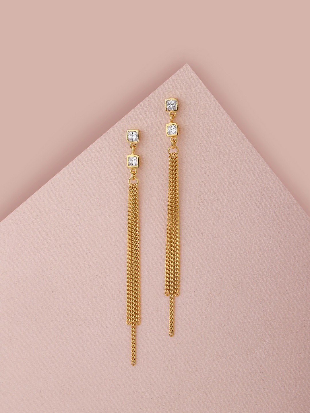 

Carlton London Gold-Plated CZ-Studded Tasselled Contemporary Drop Earrings