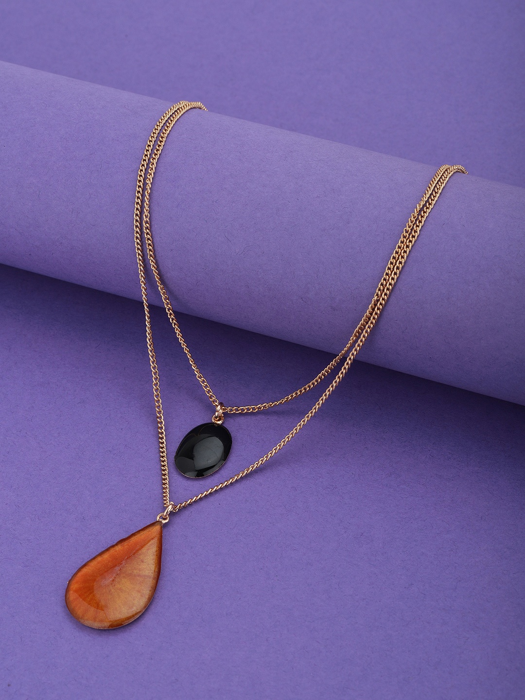 

Carlton London Mustard Brown & Black Gold-Plated Enamelled Layered Necklace