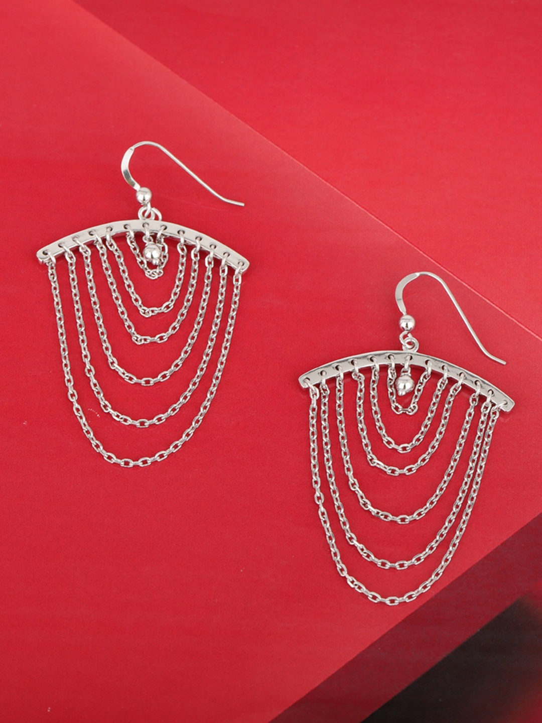 

Carlton London Silver-Toned Rhodium-Plated Layered Contemporary Drop Earrings