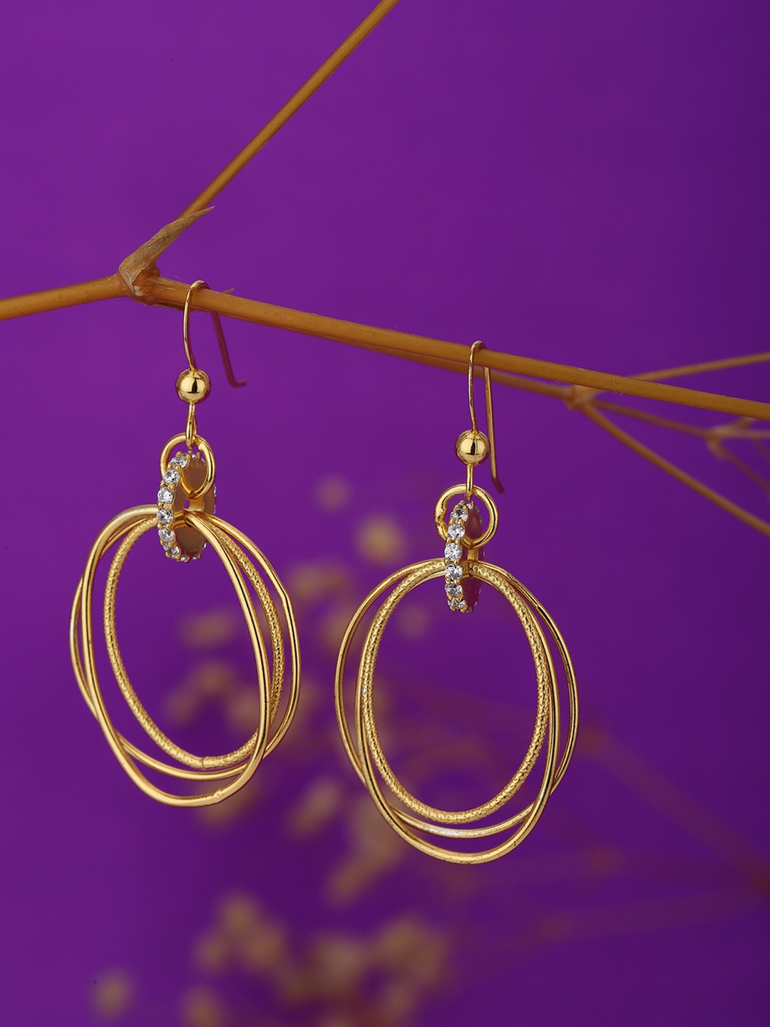 

Carlton London Gold-Plated CZ-Studded Oval Drop Earrings