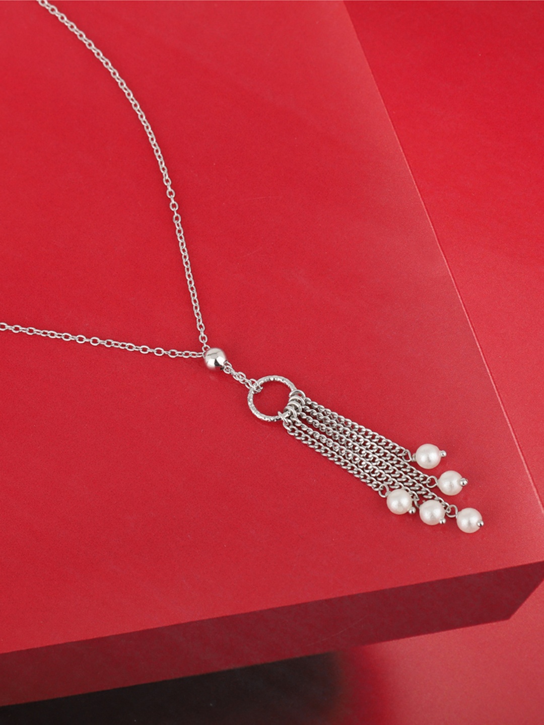 

Carlton London Silver-Toned & Off-White Rhodium-Plated Stone-Studded Beaded Necklace
