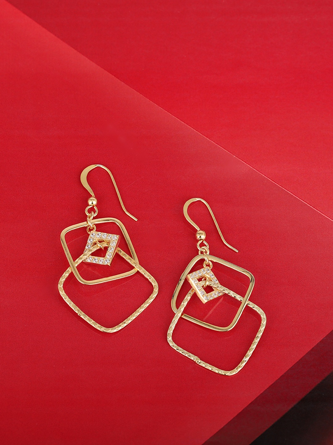 

Carlton London Gold-Plated CZ-Studded Geometric Drop Earrings