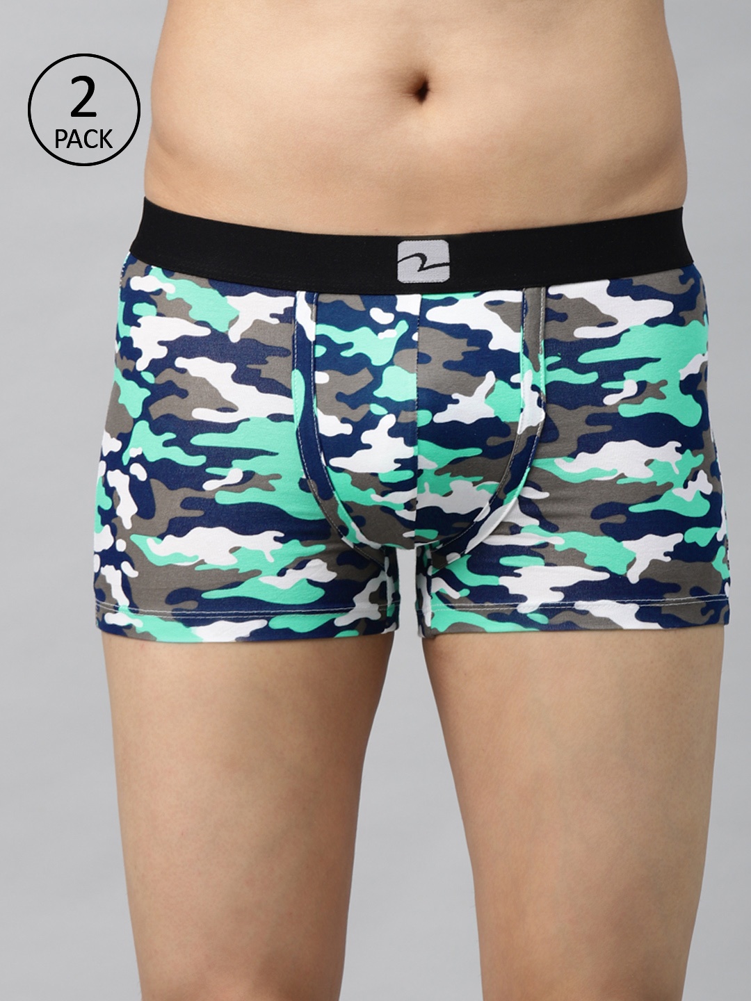 

UnderJeans by Spykar Men Pack of 2 Green & Navy Camouflage Print Trunks 8907966433304