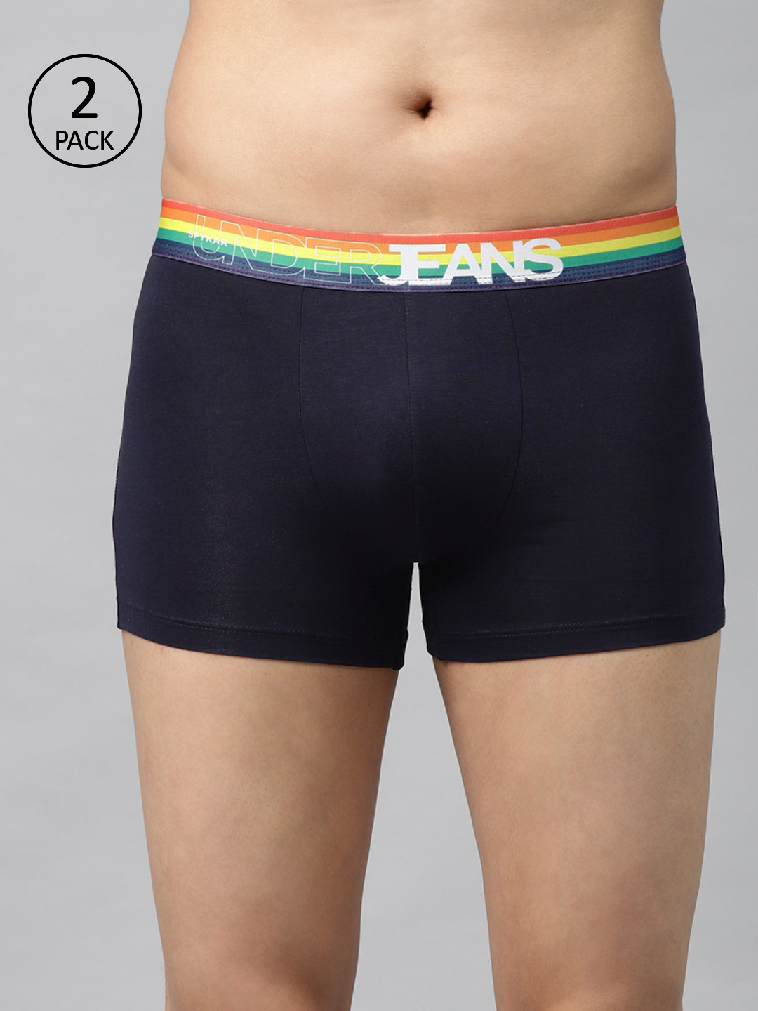 

UnderJeans by Spykar Men Pack of 2 Navy Solid Trunks 8907966432451, Navy blue