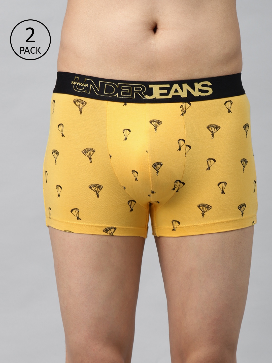 

UnderJeans by Spykar Men Pack of 2 Yellow & Navy Blue Printed Trunks 8907966433809