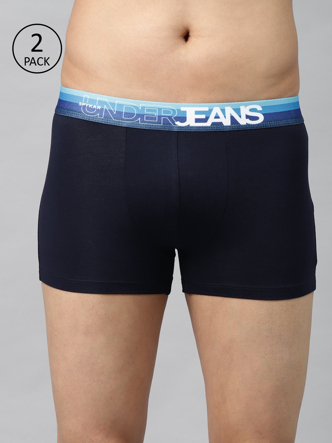 

UnderJeans by Spykar Men Pack of 2 Navy Blue Solid Trunks 8907966432406