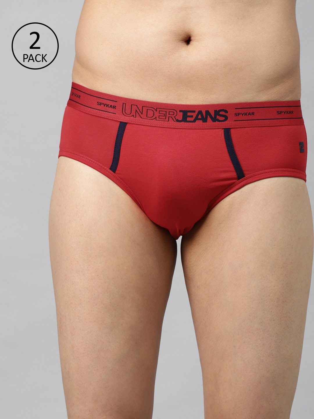 

UnderJeans by Spykar Men Pack of 2 Solid Briefs 8907966429451, Red