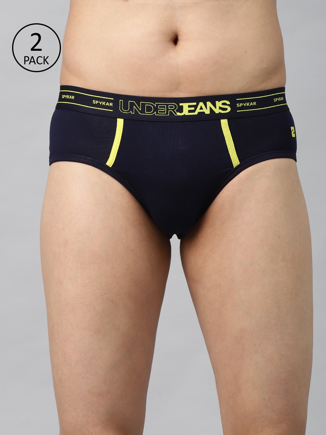 

UnderJeans by Spykar Men Printed Pack of 2 Basic Briefs UJ-MBR-PBC017-NAVY, Navy blue