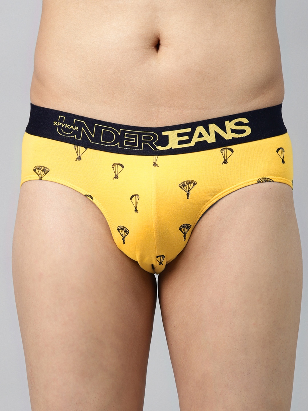 

UnderJeans by Spykar Men Yellow & Black Printed Basic Briefs UJ-MBR-PBS029-YELLOW