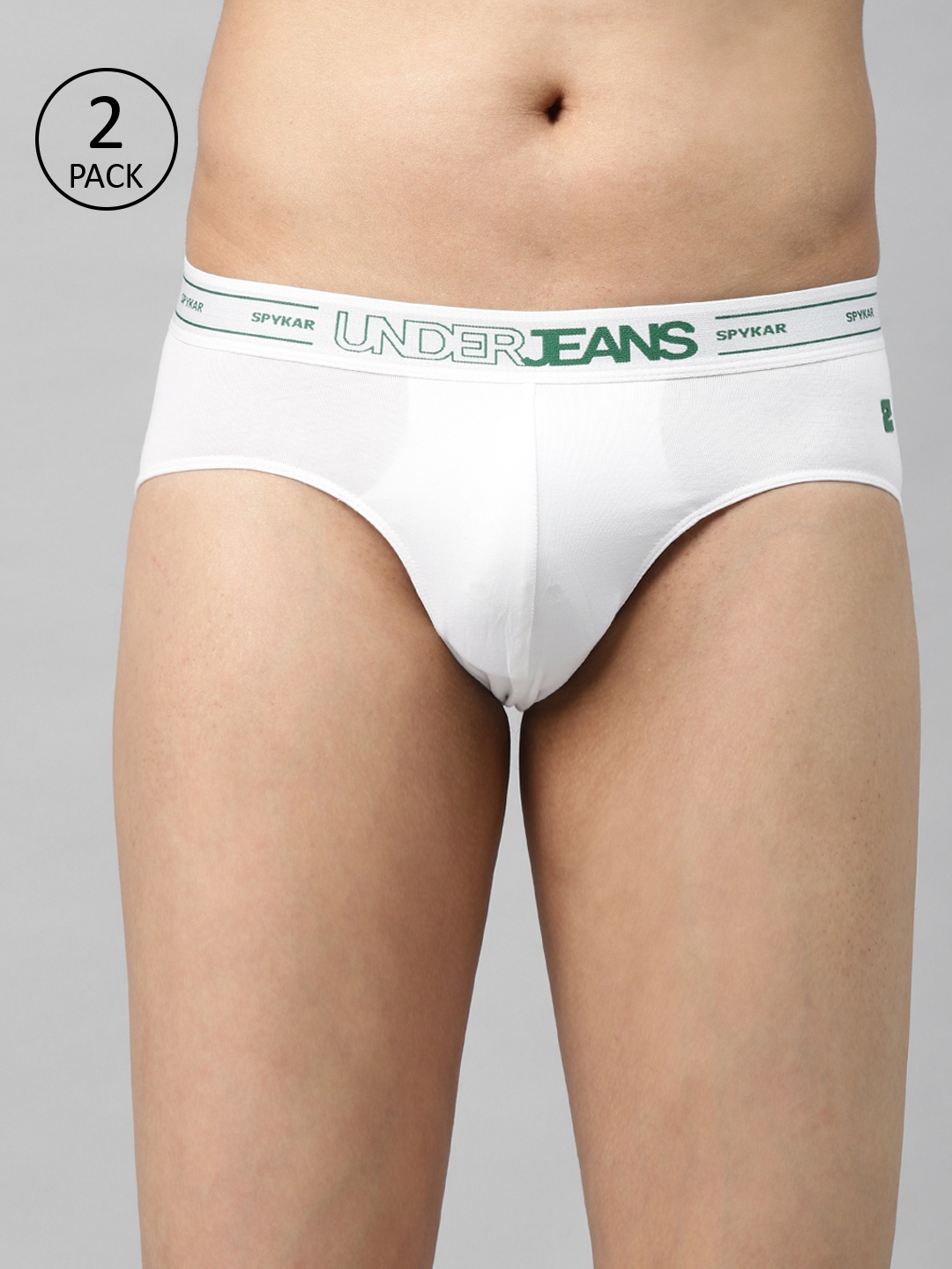 

UnderJeans by Spykar Men Solid Pack of 2 Basic Briefs UJ-MBR-PBC005-WHITE