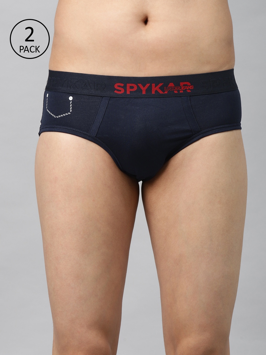 

UnderJeans by Spykar Men Solid Pack of 2 Basic Briefs UJ-MBR-PBC007-NAVY, Navy blue
