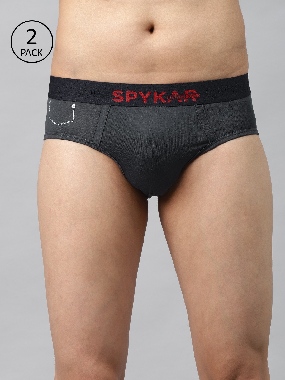 

UnderJeans by Spykar Men Solid Pack of 2 Basic Briefs UJ-MBR-PBC007-GREY, Charcoal