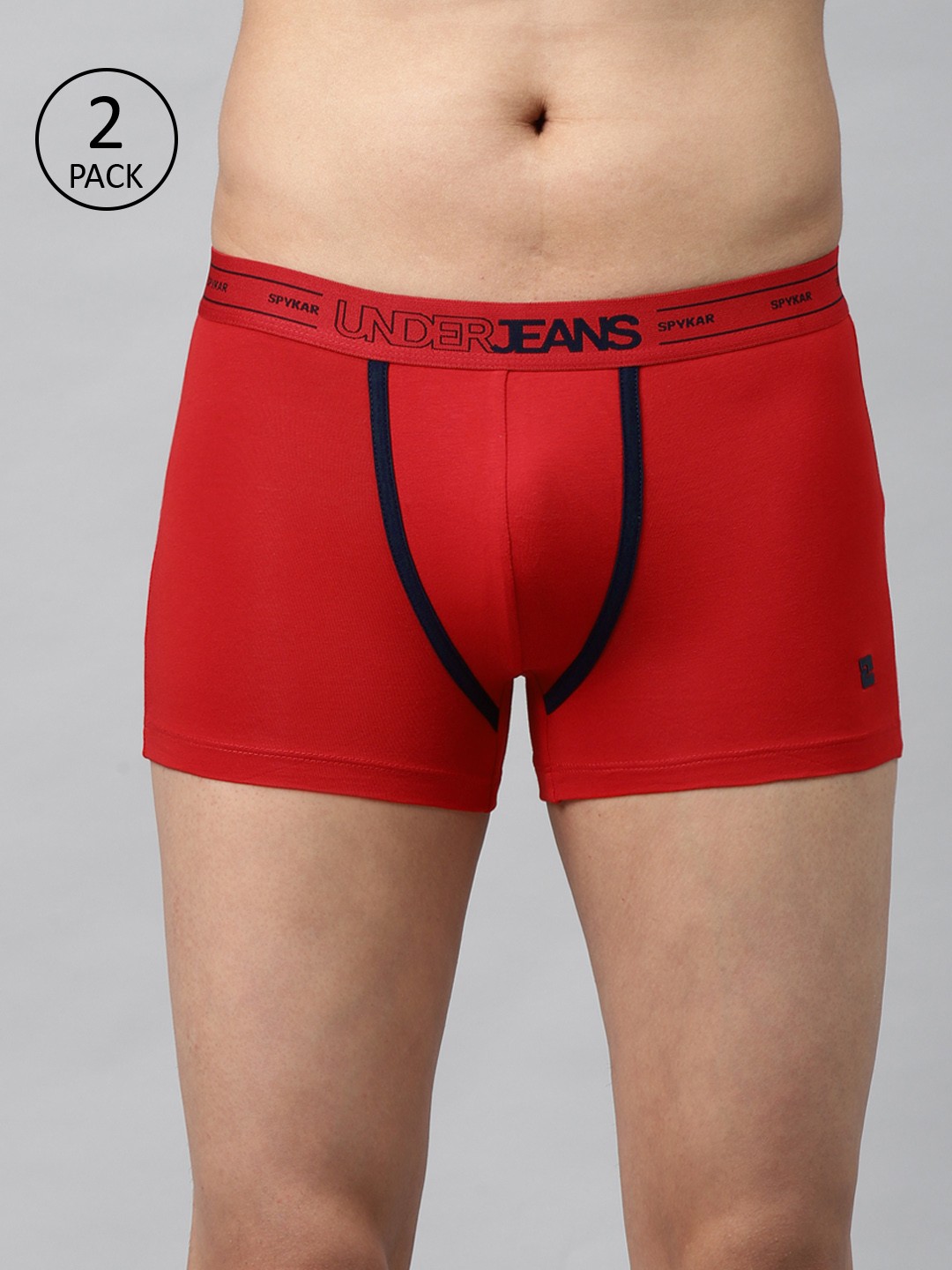 

UnderJeans by Spykar Men Pack of 2 Solid Trunks 8907966432802, Red