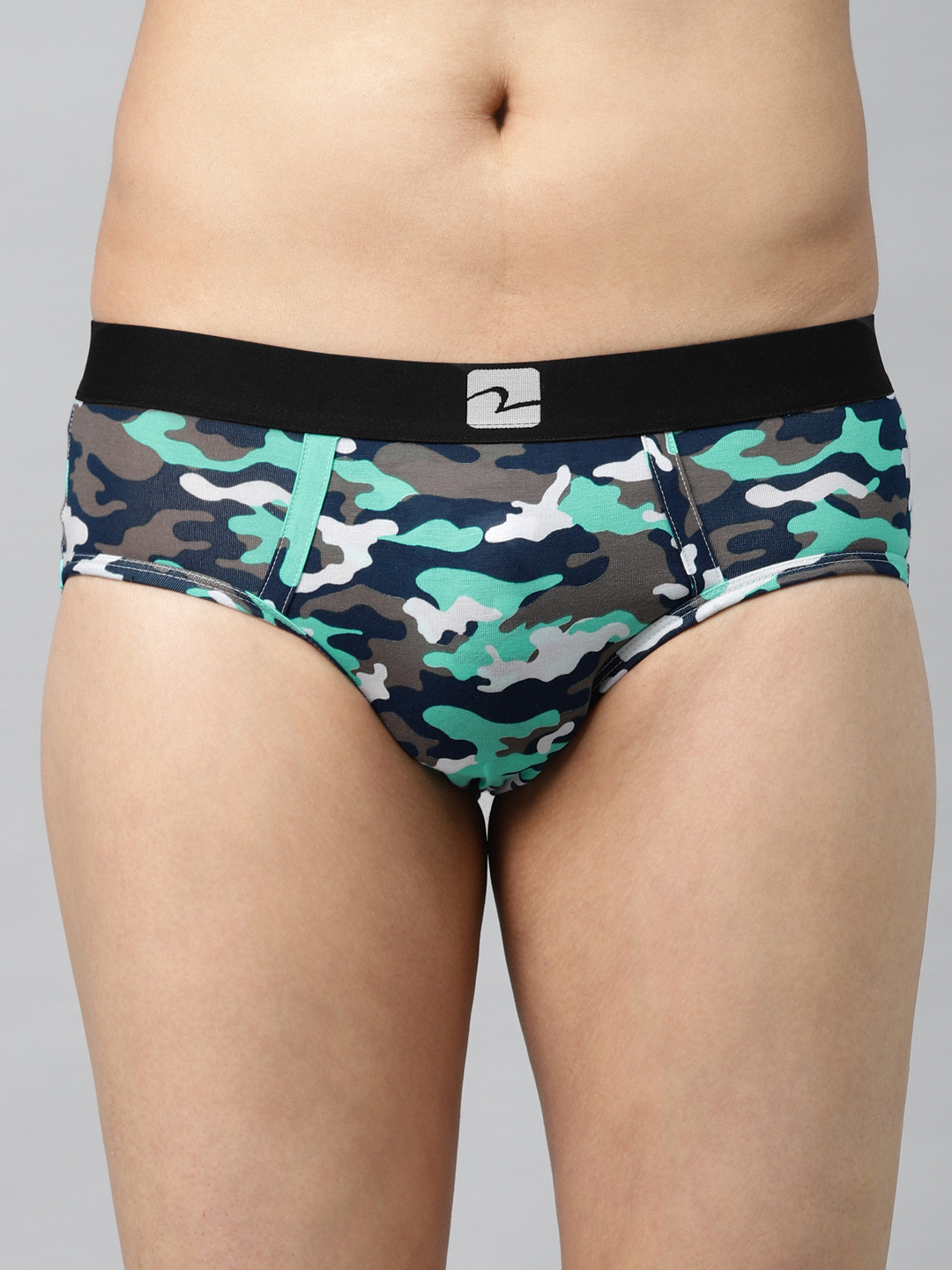 

UnderJeans by Spykar Men Green & Navy Camouflage Print Briefs 8907966422551