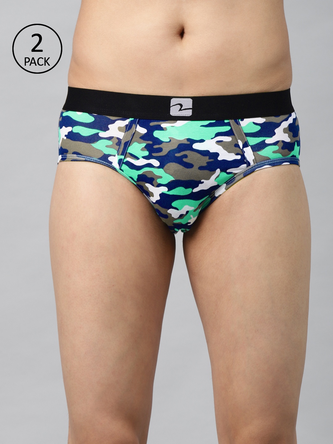 

UnderJeans by Spykar Pack of 2 Grey & Green Camouflage Print Briefs 8907966429901