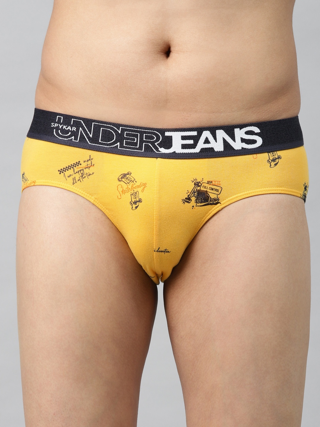 

UnderJeans by Spykar Men Mustard Yellow & Navy Printed Briefs 8907966422858