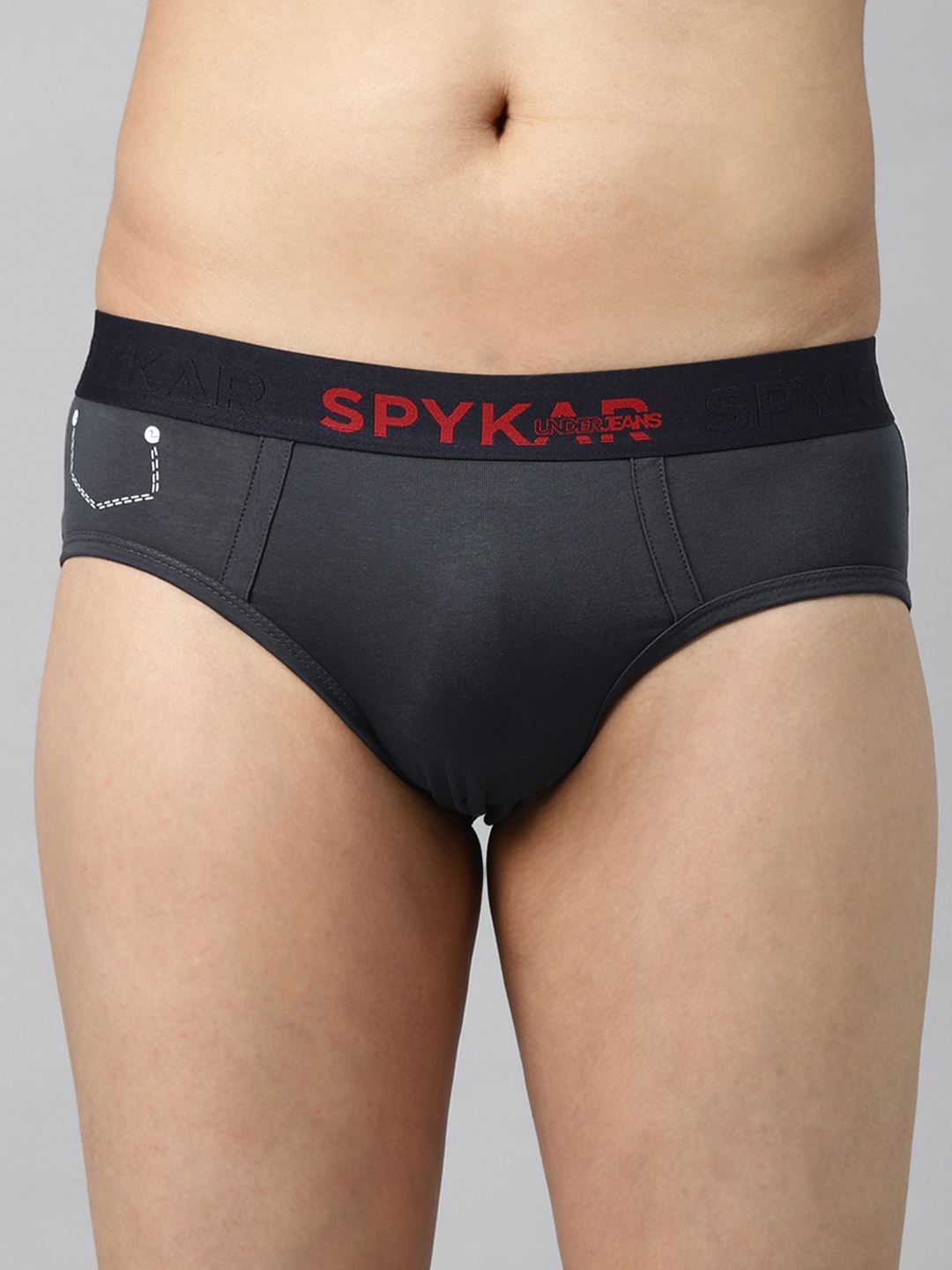 

UnderJeans by Spykar Men Charcoal Grey Solid Briefs 8907966421158