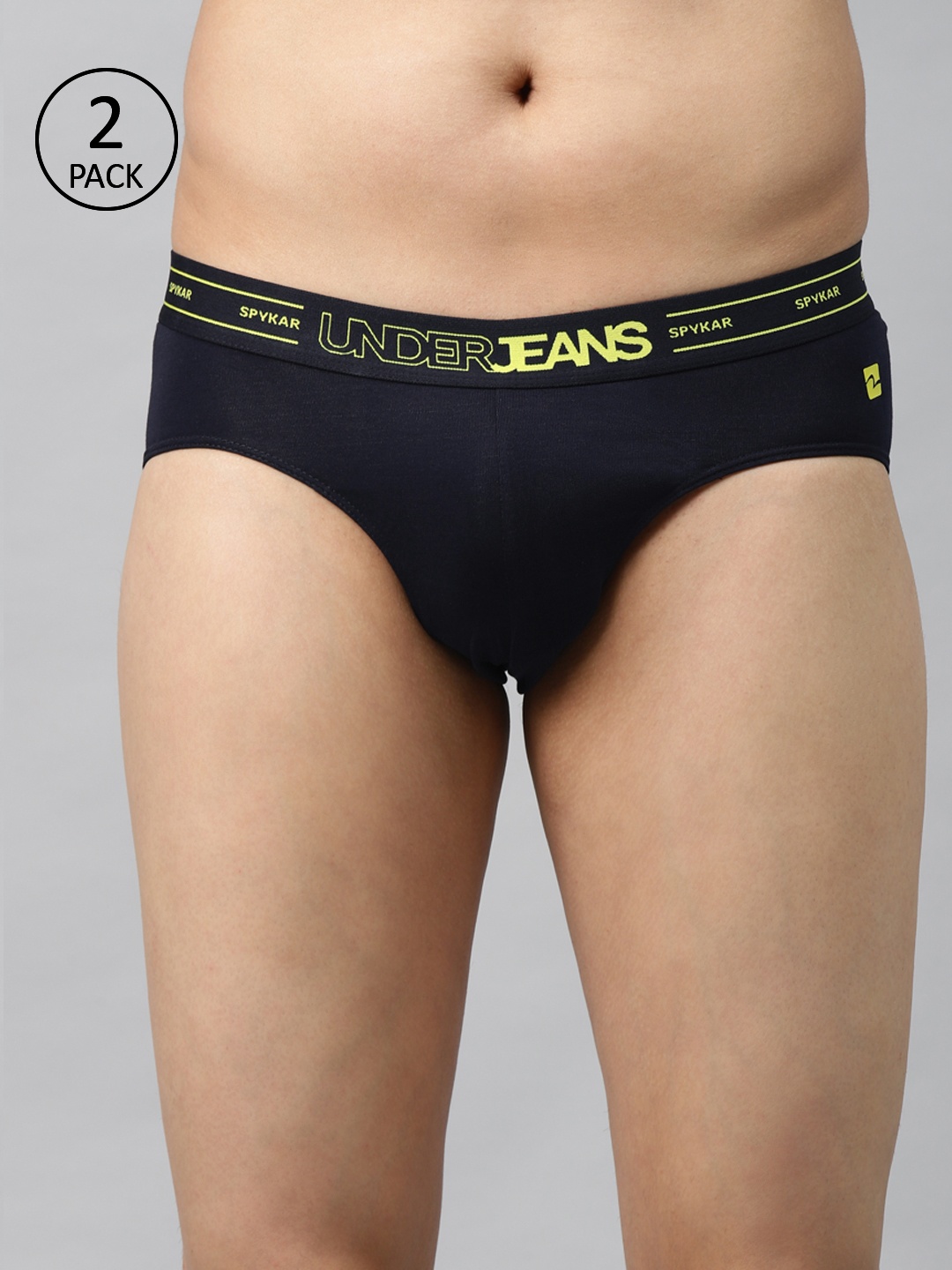 

UnderJeans by Spykar Men Pack of 2 Navy Solid Briefs 8907966429307, Navy blue
