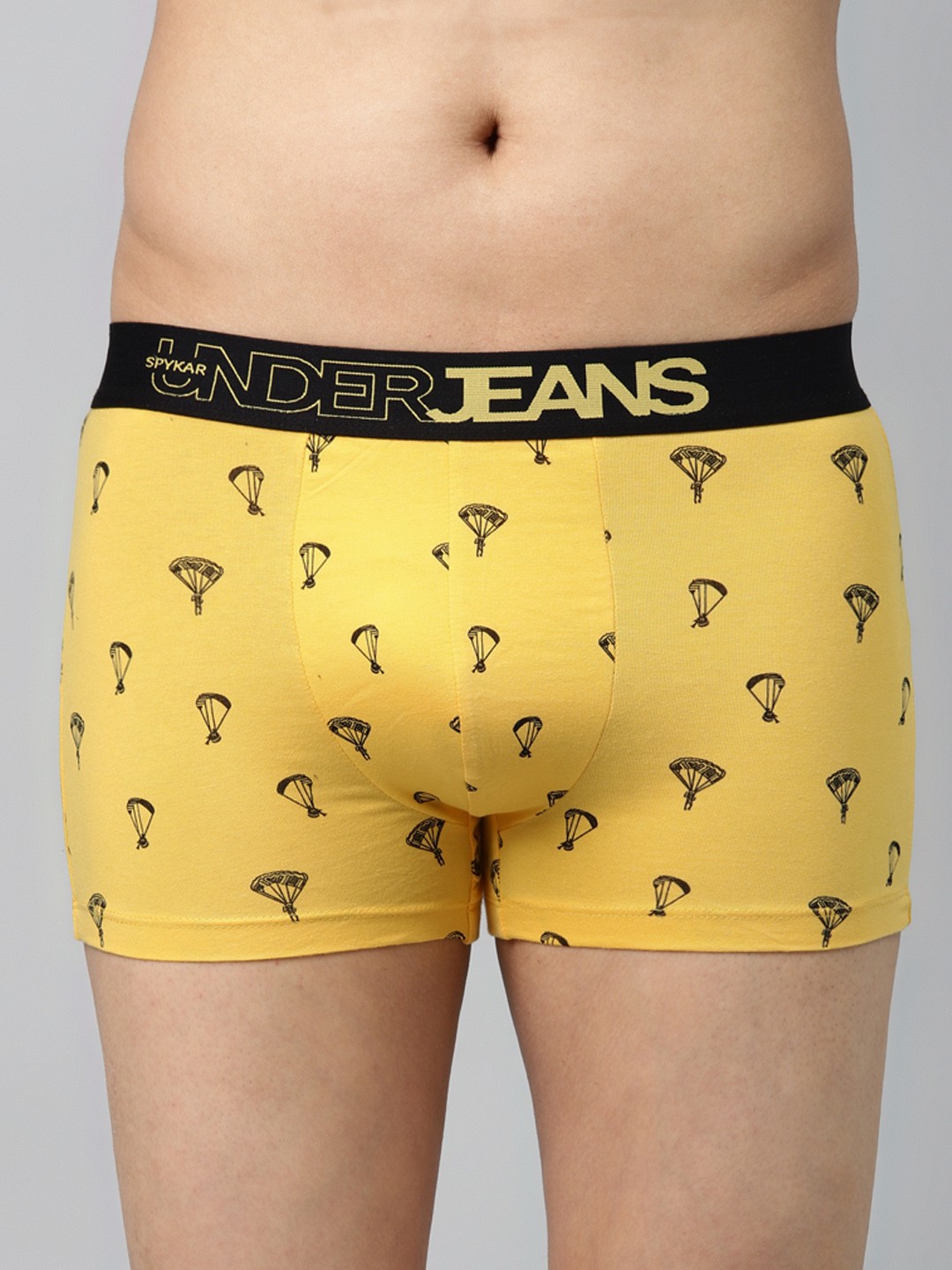 

UnderJeans by Spykar Men Mustard Yellow & Navy Blue Printed Trunks 8907966426252