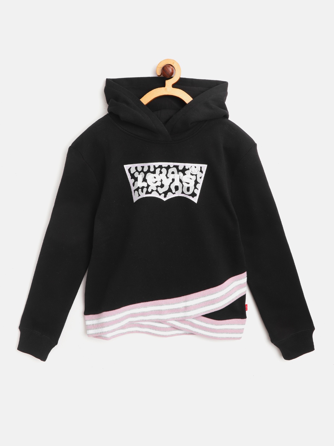

Levis Girls Black & White Printed Crossover Hooded Sweatshirt