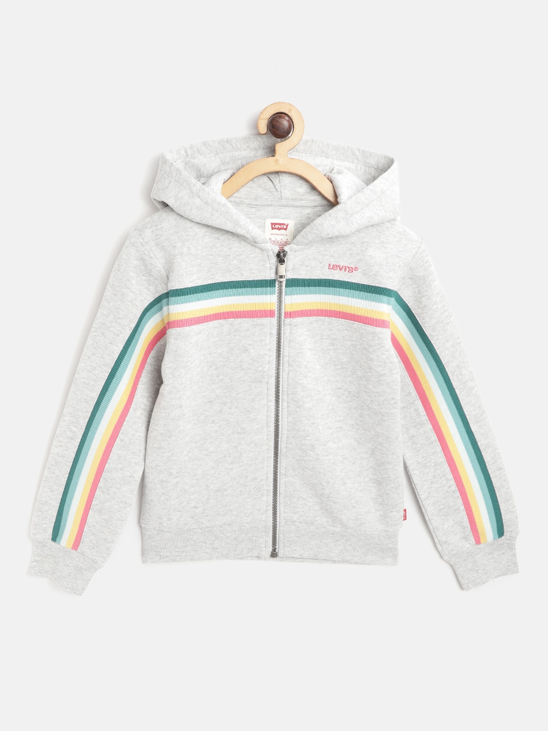 

Levis Girls Grey Melange Solid Hooded Sweatshirt with Taping Detail