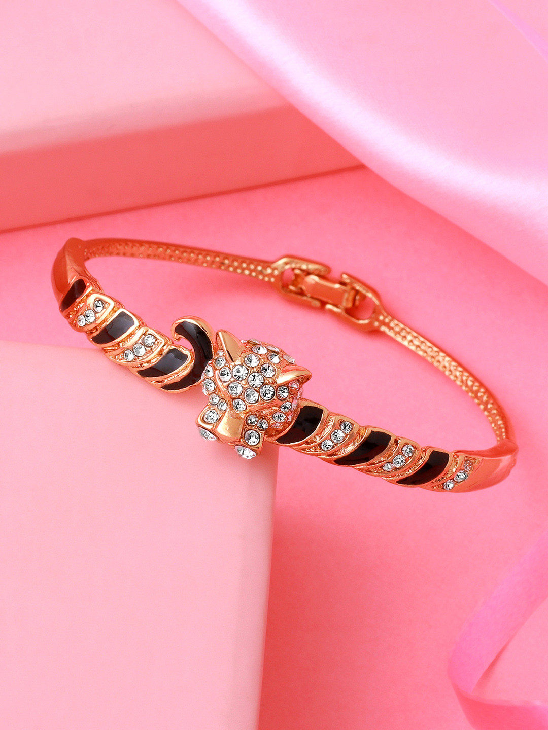 

Estele Black & Rose Gold-Plated CZ Studded Bangle-Style Bracelet