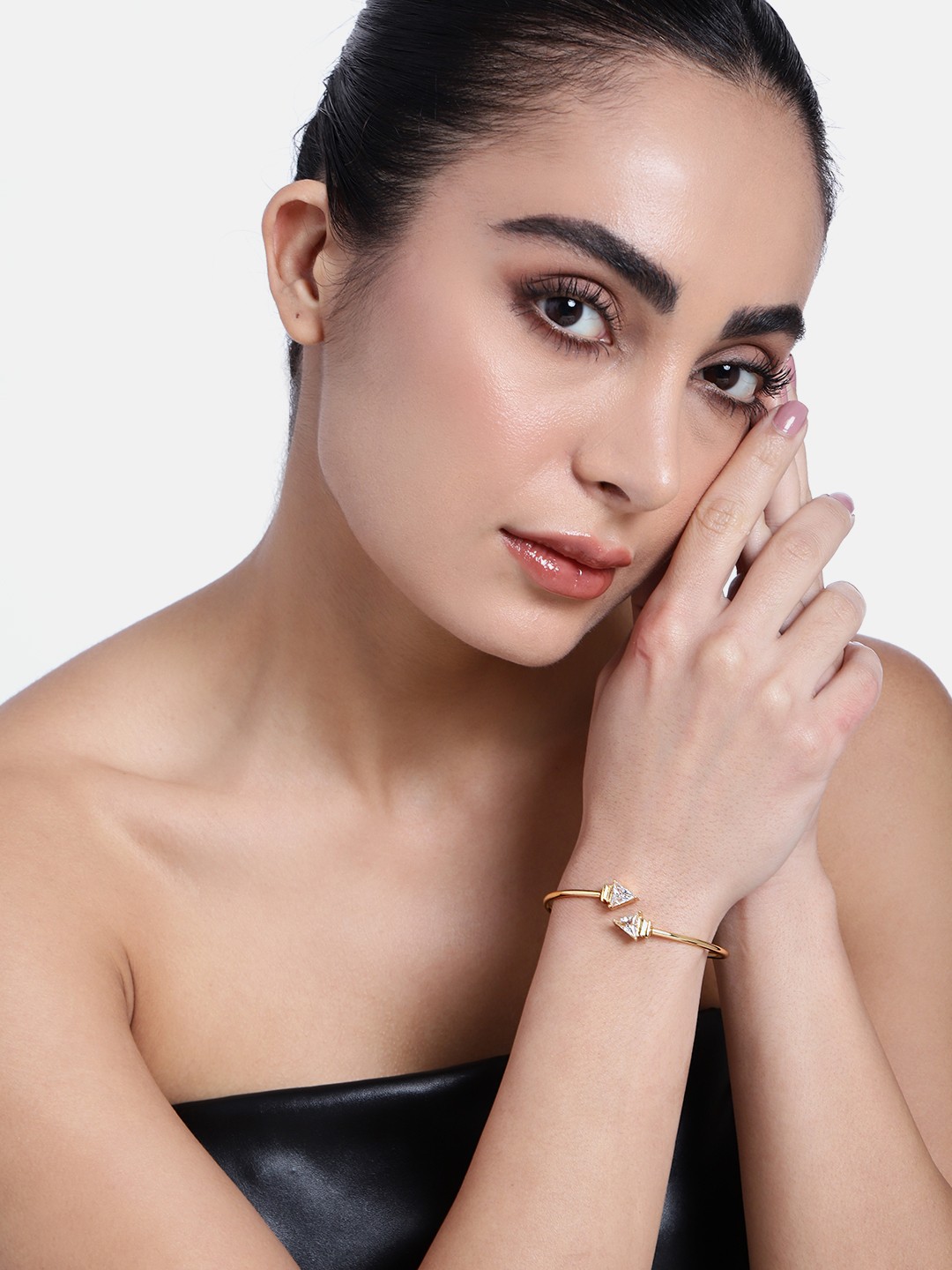 

Estele Gold-Toned Set of 4 Crystal Gold Plated Cuff Bracelet