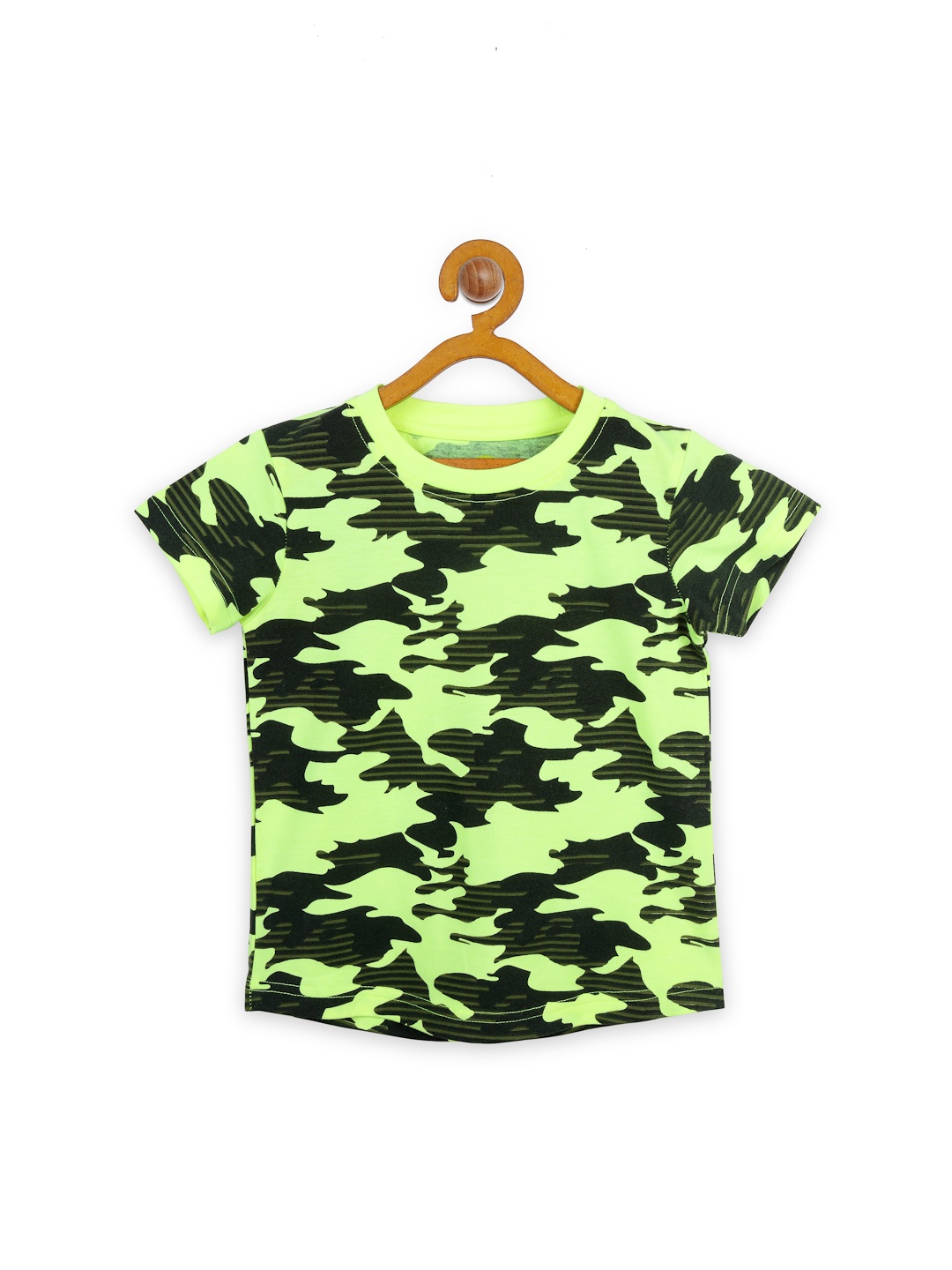 

YK Boys Green Printed Round Neck T-shirt