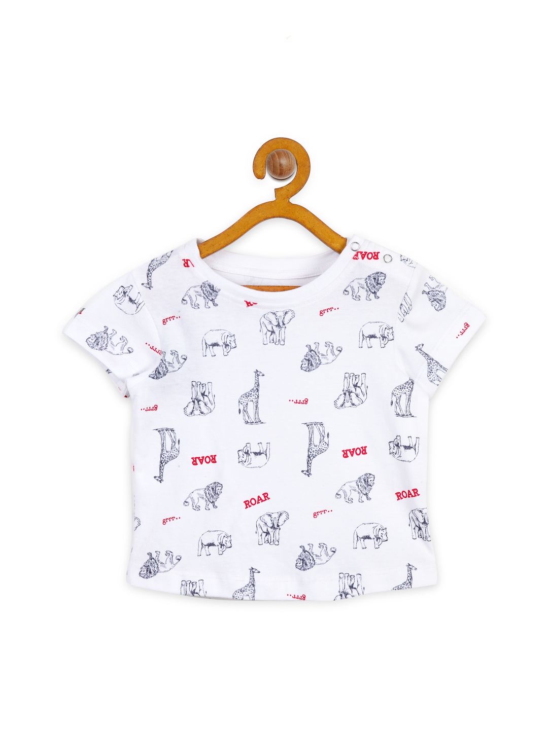 

YK Boys White & Navy Blue Printed Round Neck T-shirt