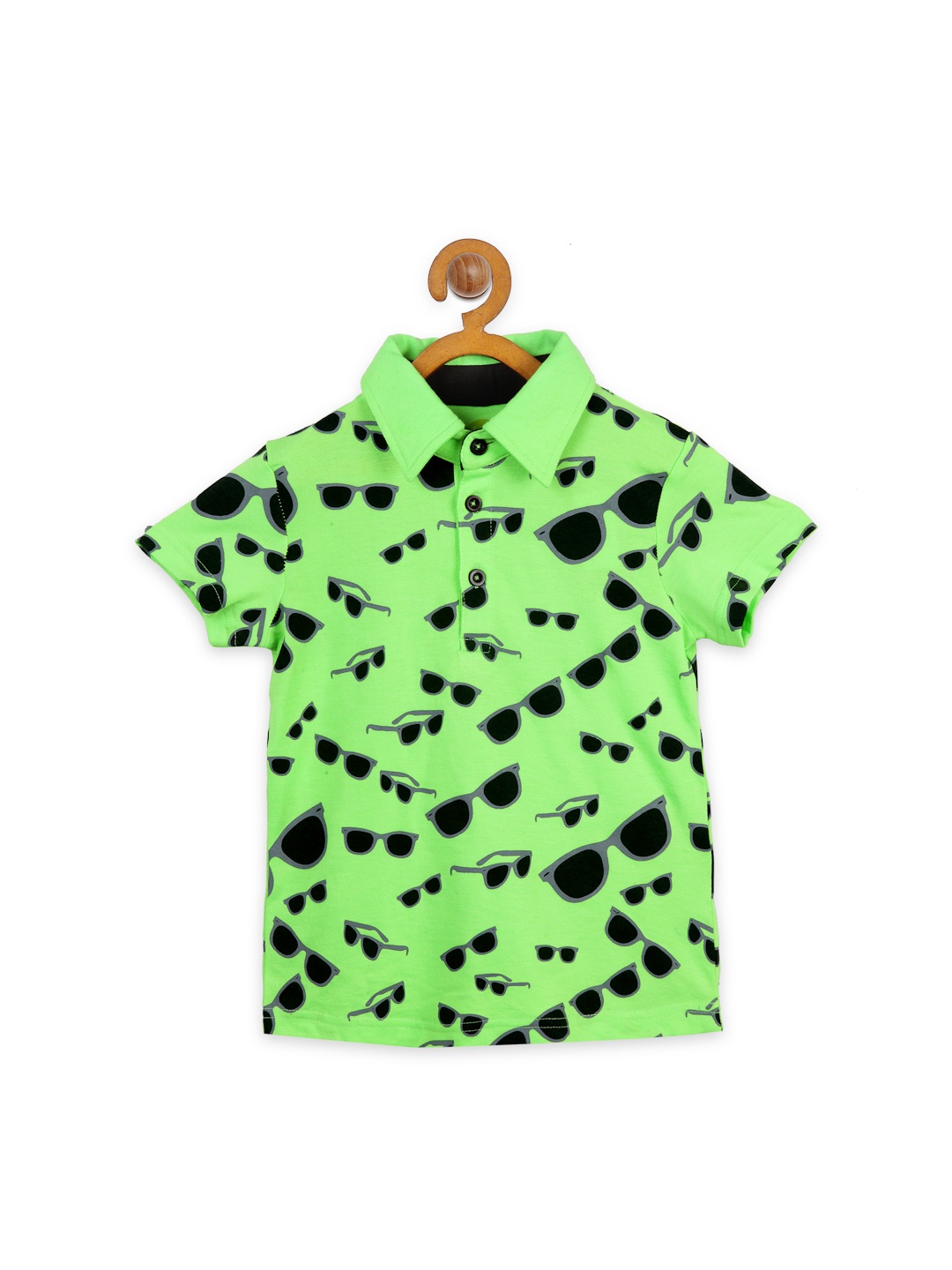 

YK Boys Green Printed Polo Collar T-shirt