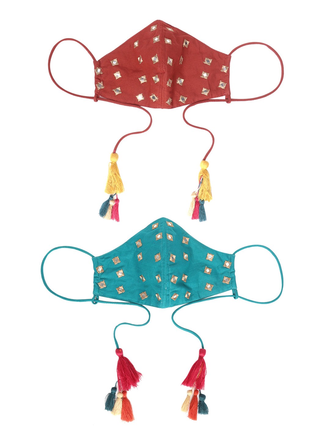 

Sangria Women Pack of 2 Embroidered Reusable 2 Ply Outdoor Cloth Masks, Red