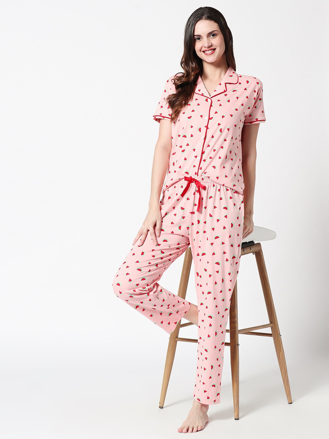 

Zeyo Women Peach-Coloured Printed Night suit
