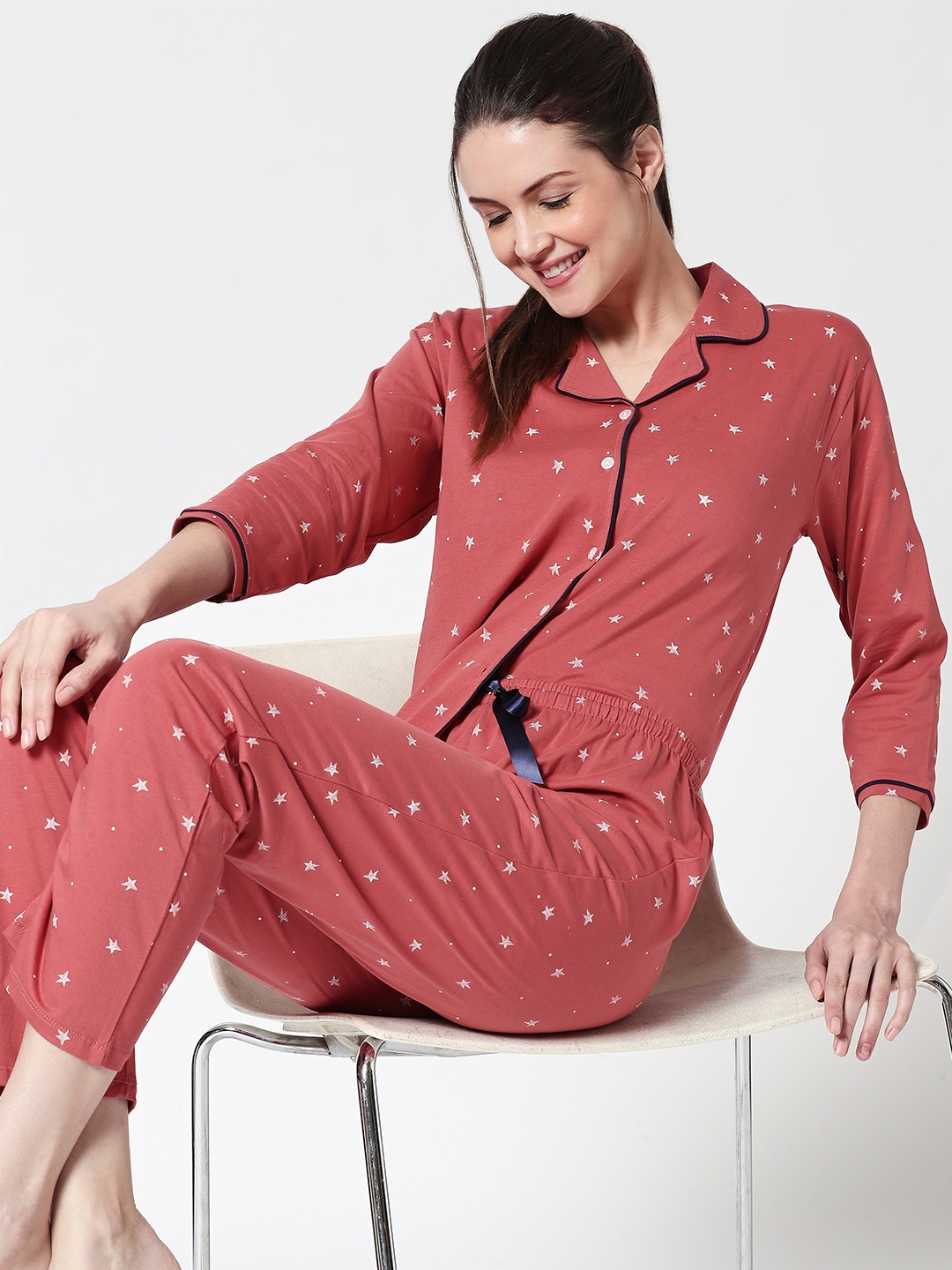 

Zeyo Women Brown Printed Night suit