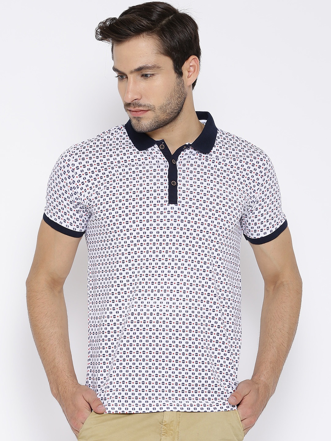 

Status Quo White Printed Polo Pure Cotton T-shirt