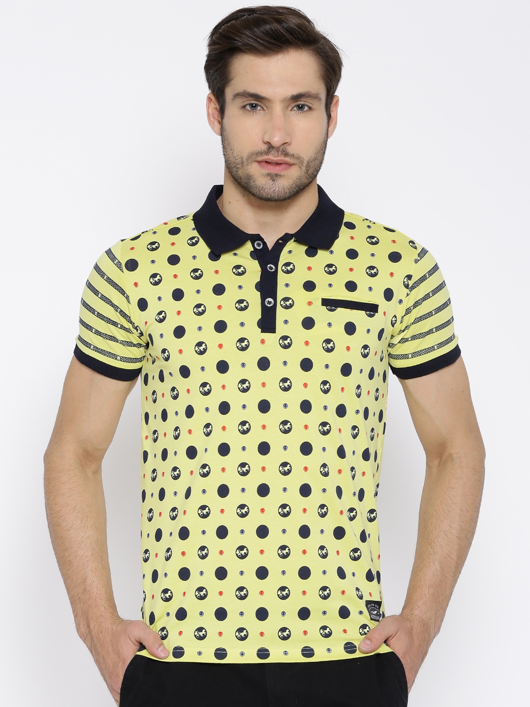 

Status Quo Yellow Printed Polo T-shirt