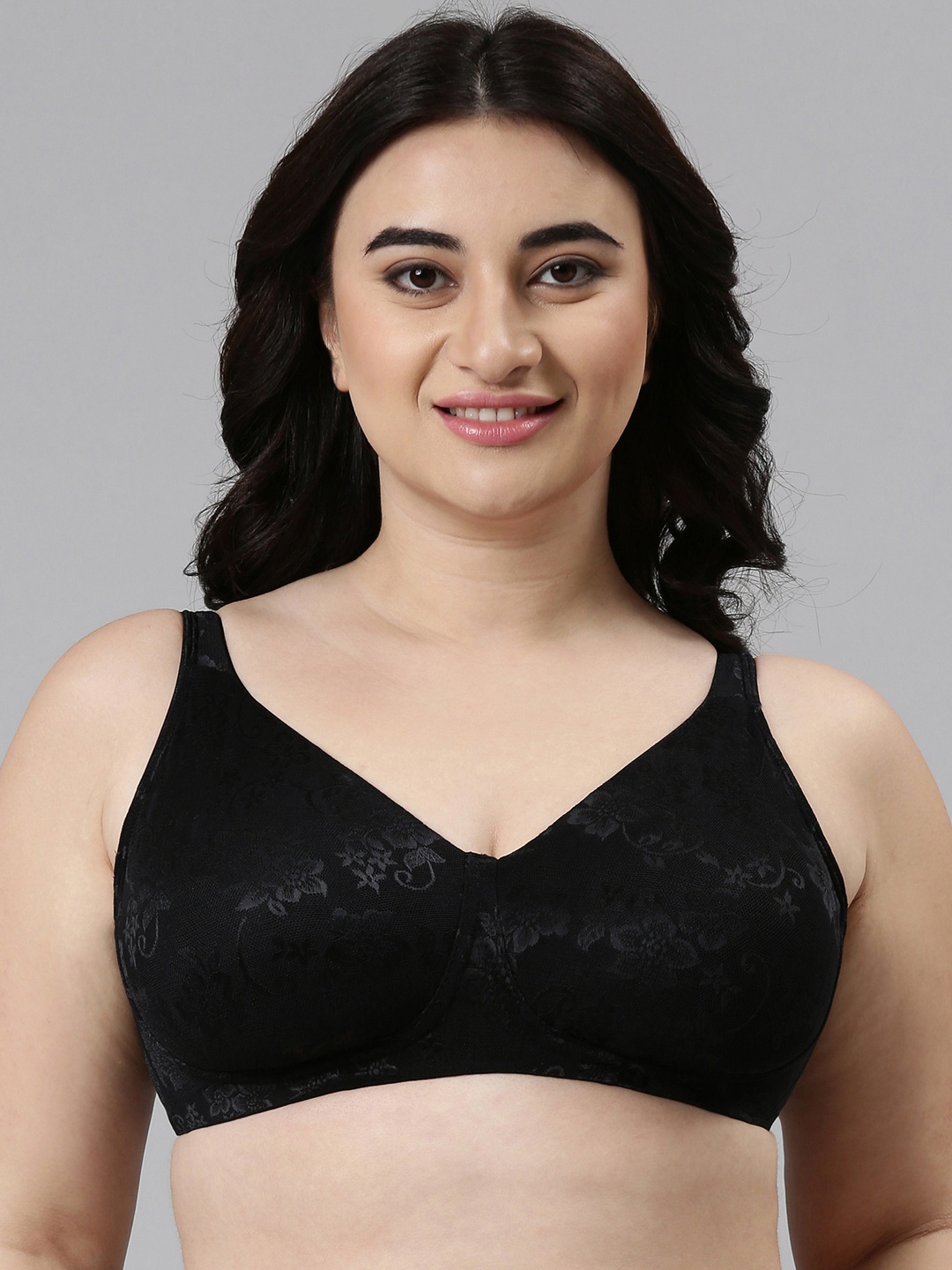 

Enamor Black Non-Wired Non Padded High Coverage Everyday Minimizer Tshirt Bra F135