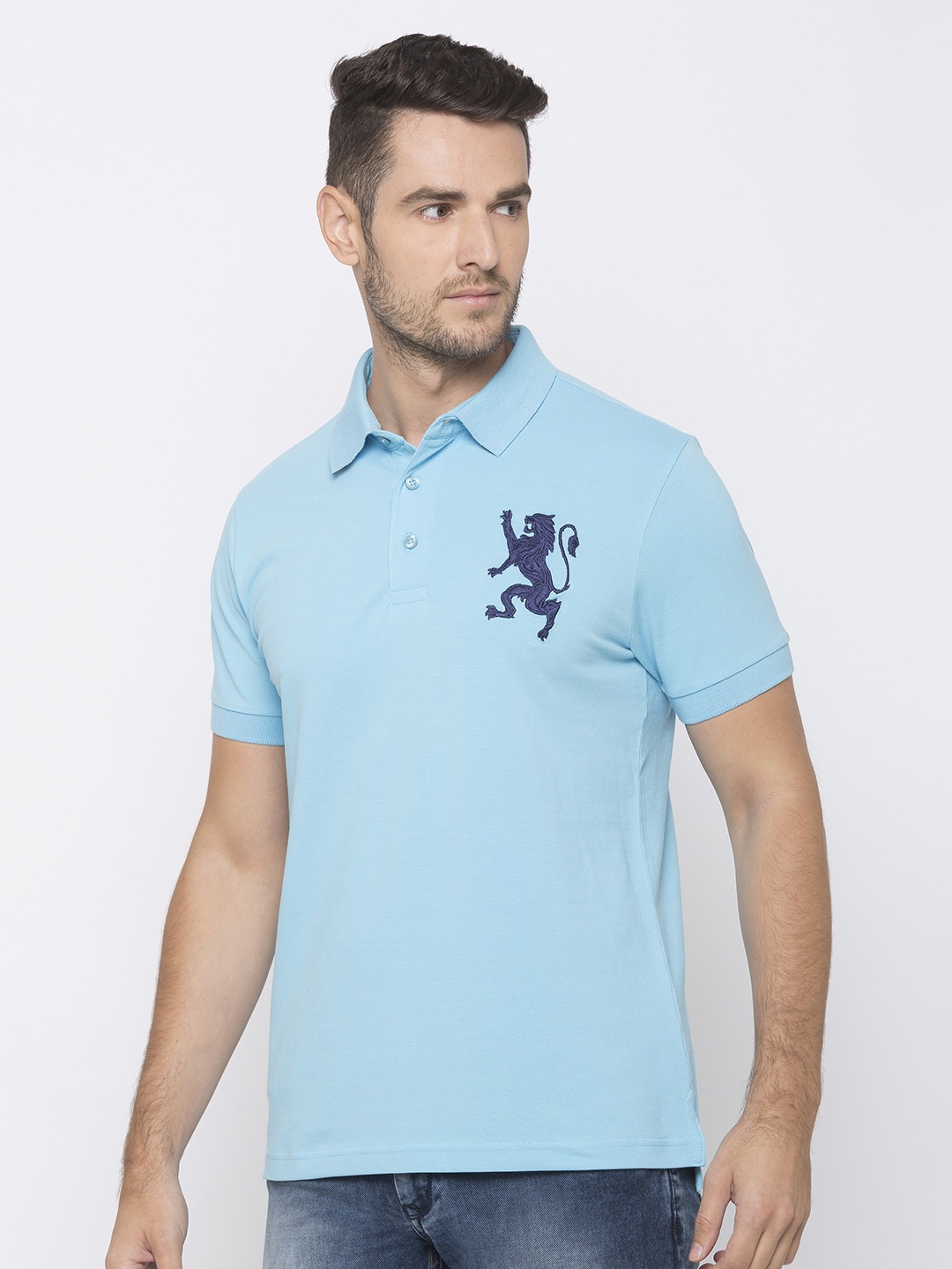 

GIORDANO Men Blue Solid Polo Collar T-shirt