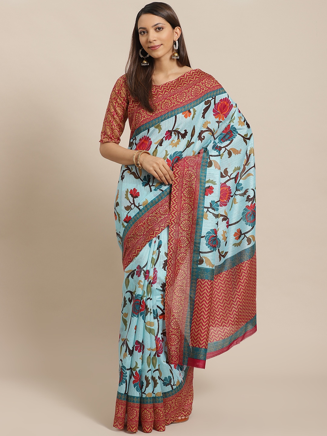 

Saree mall Blue & Pink Printed Saree