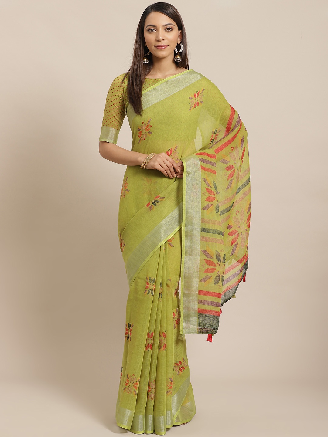 

Saree mall Lime Green & Red Printed Saree