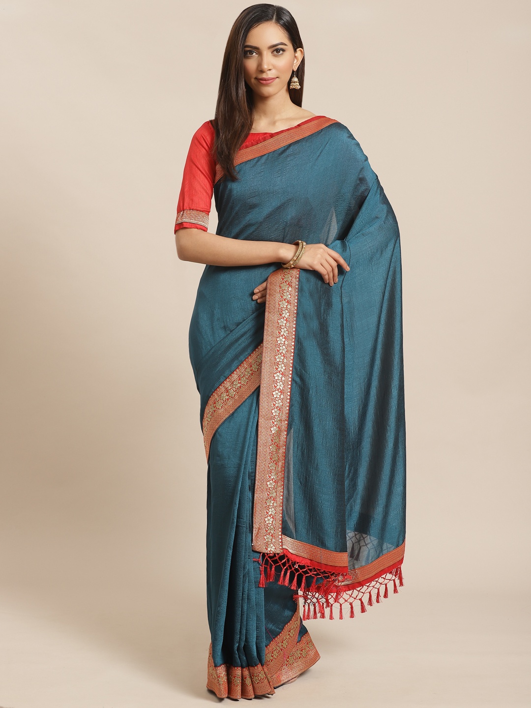

Saree mall Teal Blue Solid Saree