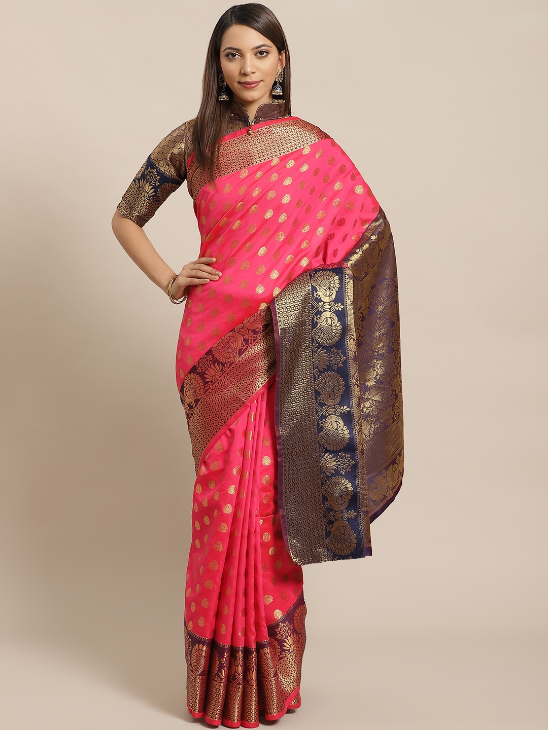 

Saree mall Pink & Golden Woven Design Banarasi Saree