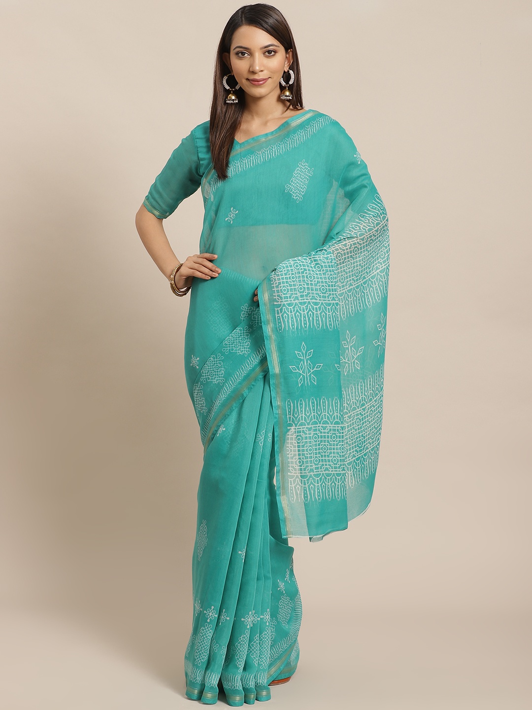 

Saree mall Sea Green & Off-White Printed Saree