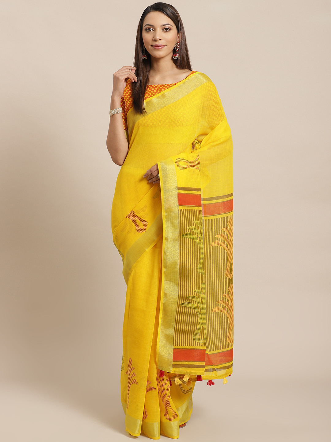 

Saree mall Yellow Solid Saree