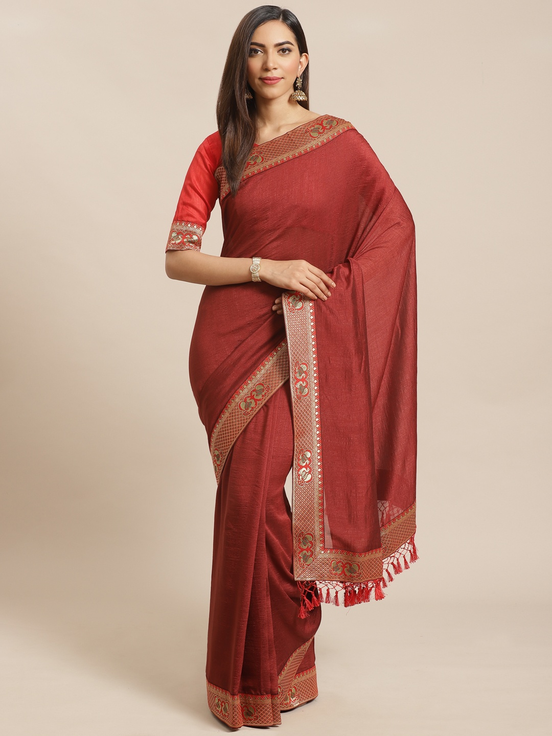 

Saree mall Maroon Solid Saree