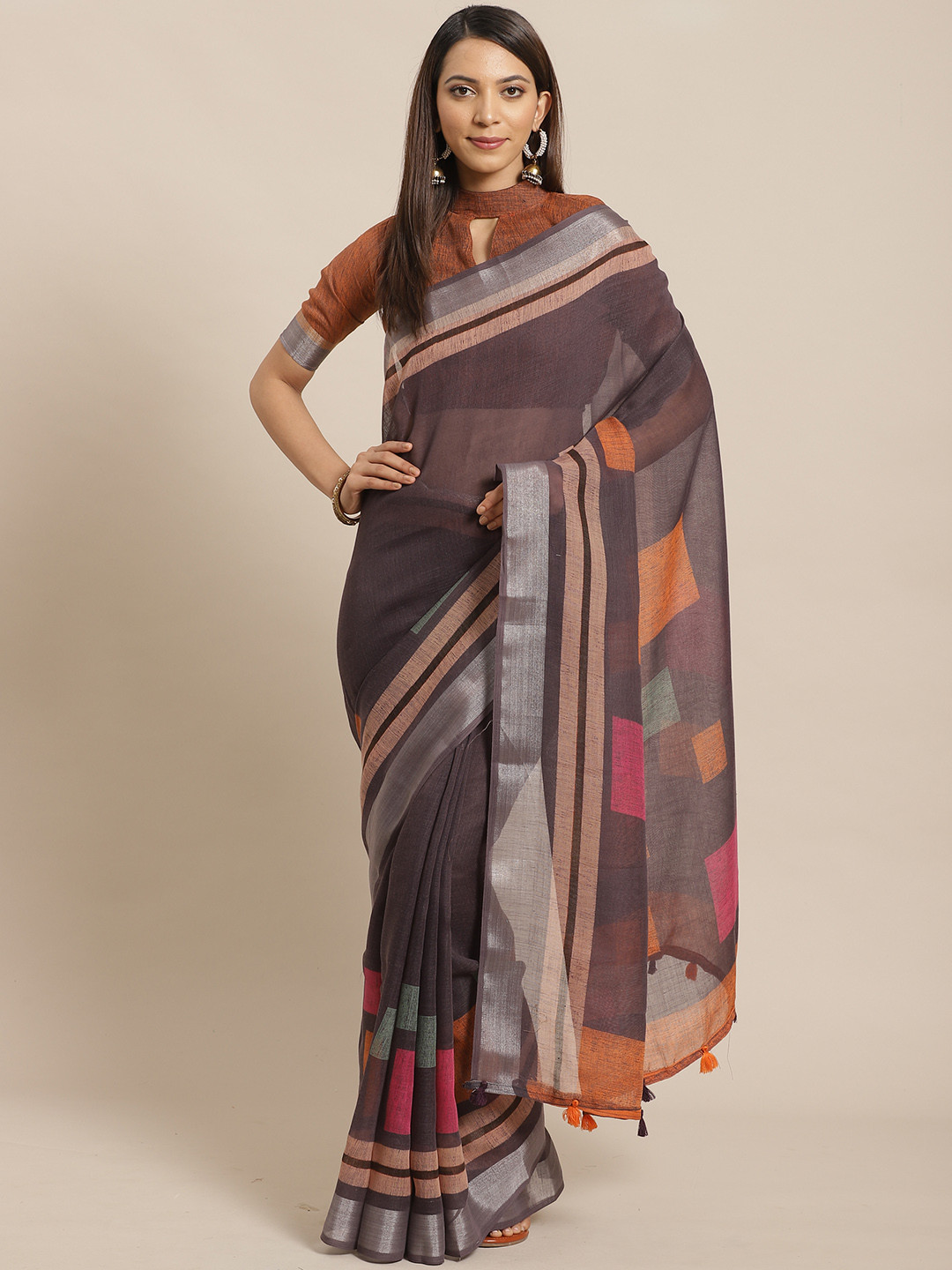

Saree mall Charcoal Grey Solid Saree