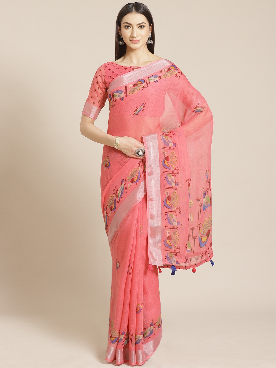 

Saree mall Pink & Blue Printed Saree