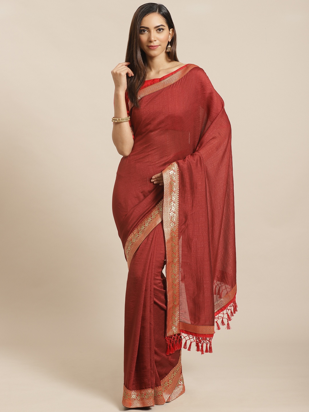 

Saree mall Maroon Solid Saree