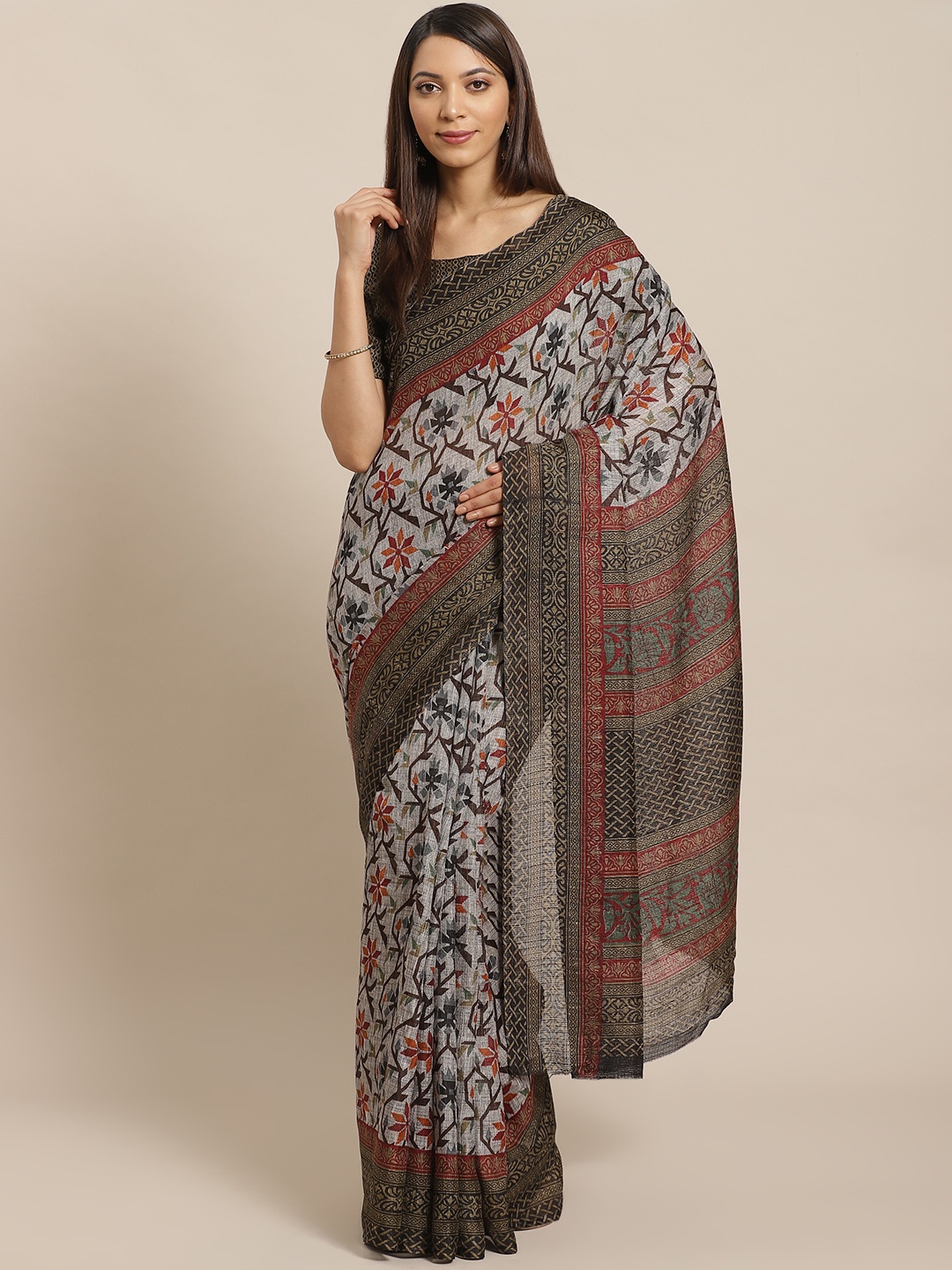 

Saree mall Grey & Black Floral Print Saree