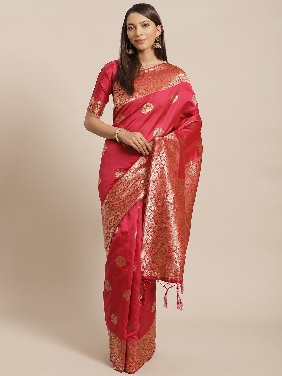 

Saree mall Pink & Golden Woven Design Banarasi Saree
