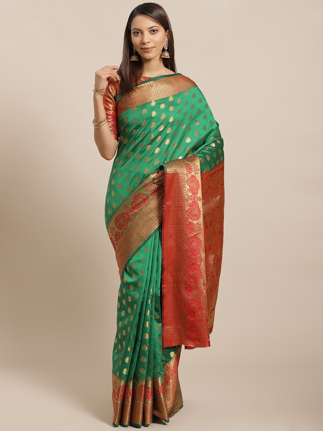 

Saree mall Green & Golden Woven Design Banarasi Saree